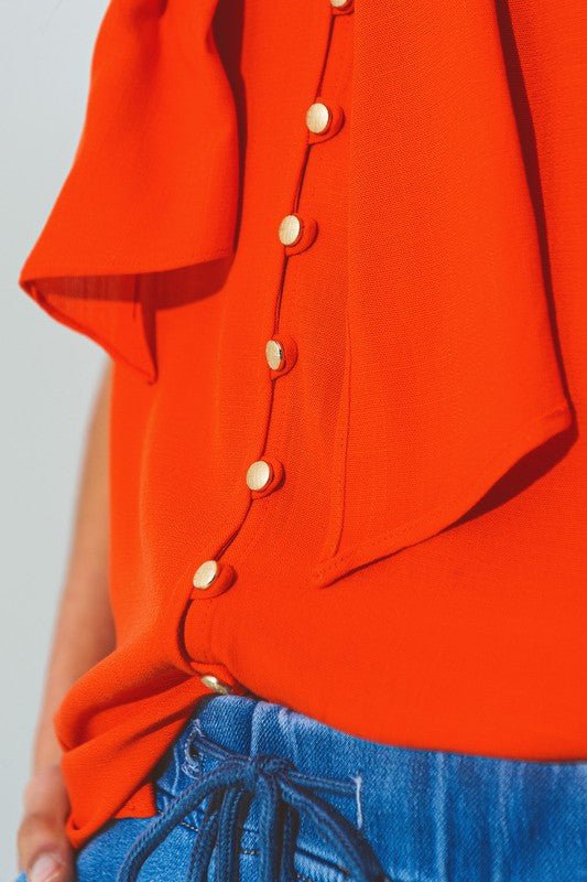 Halter Neck Top with Button Details in Orange - Mack & Harvie