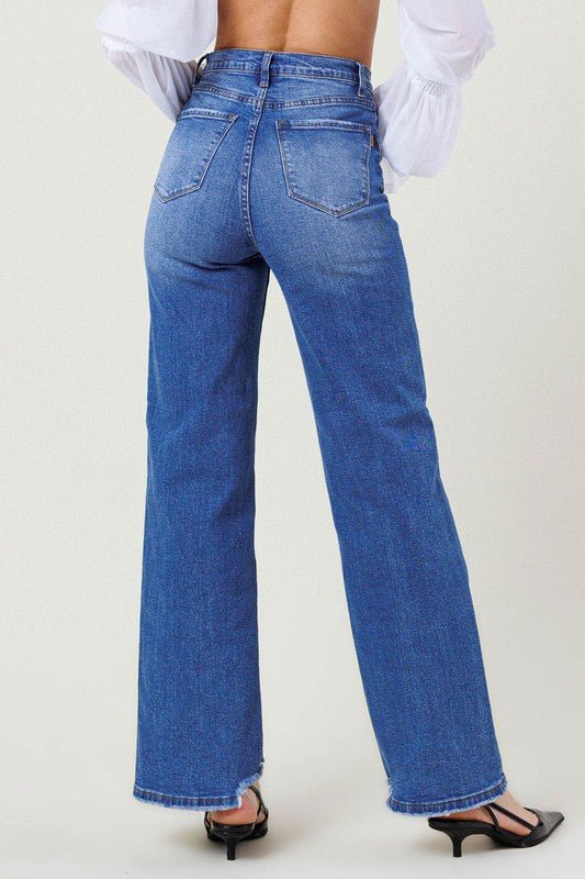 HIGH RISE WIDE LEG W DISTRESSED HEM DETAIL - Mack & Harvie