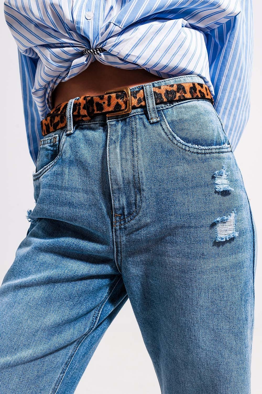 High Waist Jeans With Split Hem in Vintage Wash - Mack & Harvie