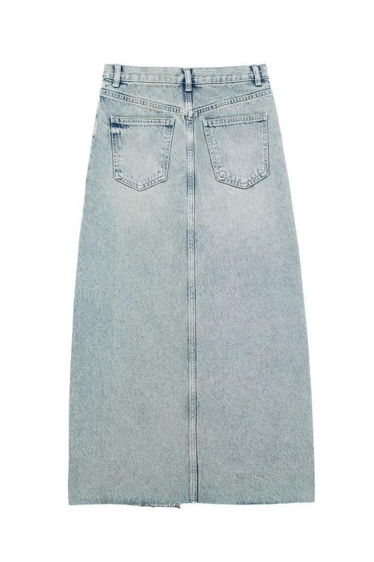 High-Waisted Denim Skirt with Middle Split - Mack & Harvie