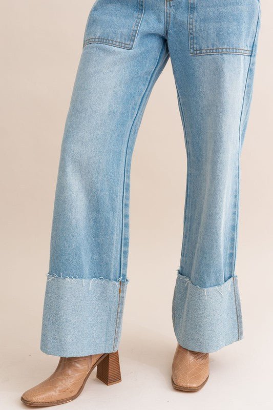 High-Waisted Wide Leg Cuffed Jeans - Mack & Harvie