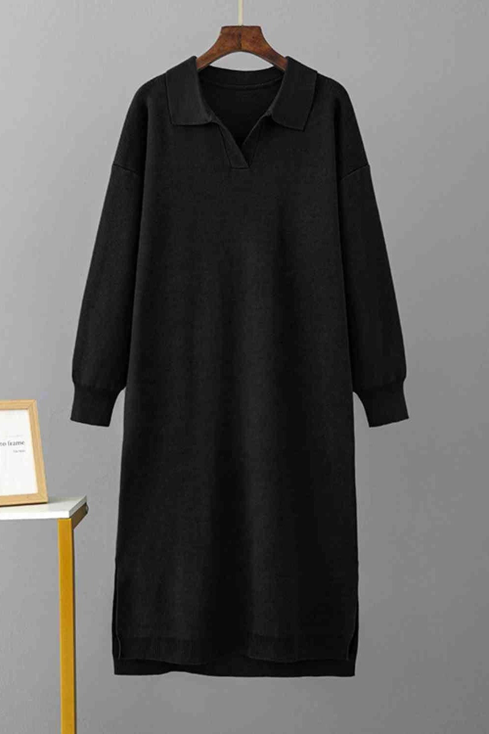 Johnny Collar Long Sleeve Slit Sweater Dress - Mack & Harvie