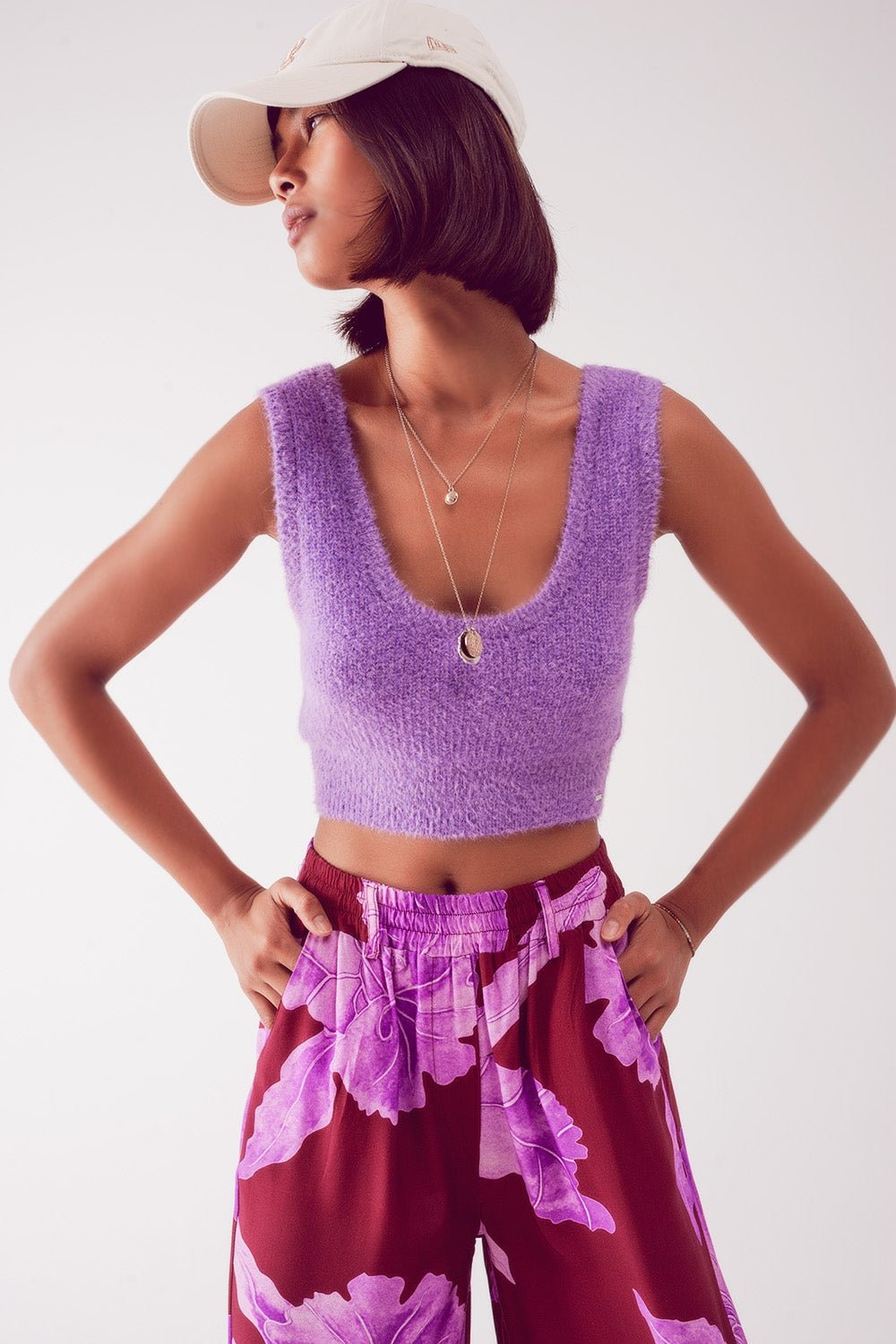 Knitted Crop Top in Purple - Mack & Harvie