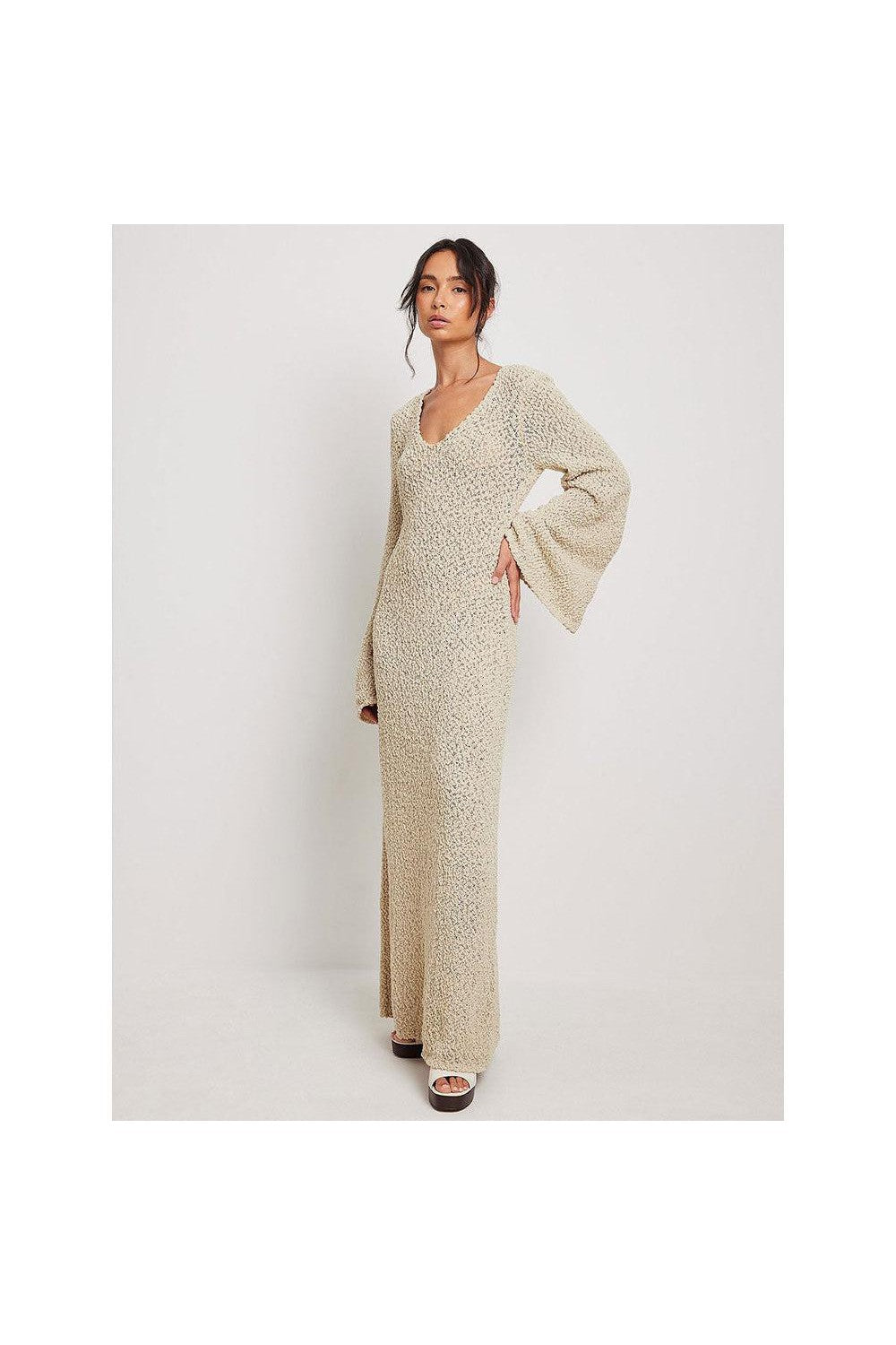 Knitted Women's Dolman Sleeves See-through Maxi Dress - Mack & Harvie