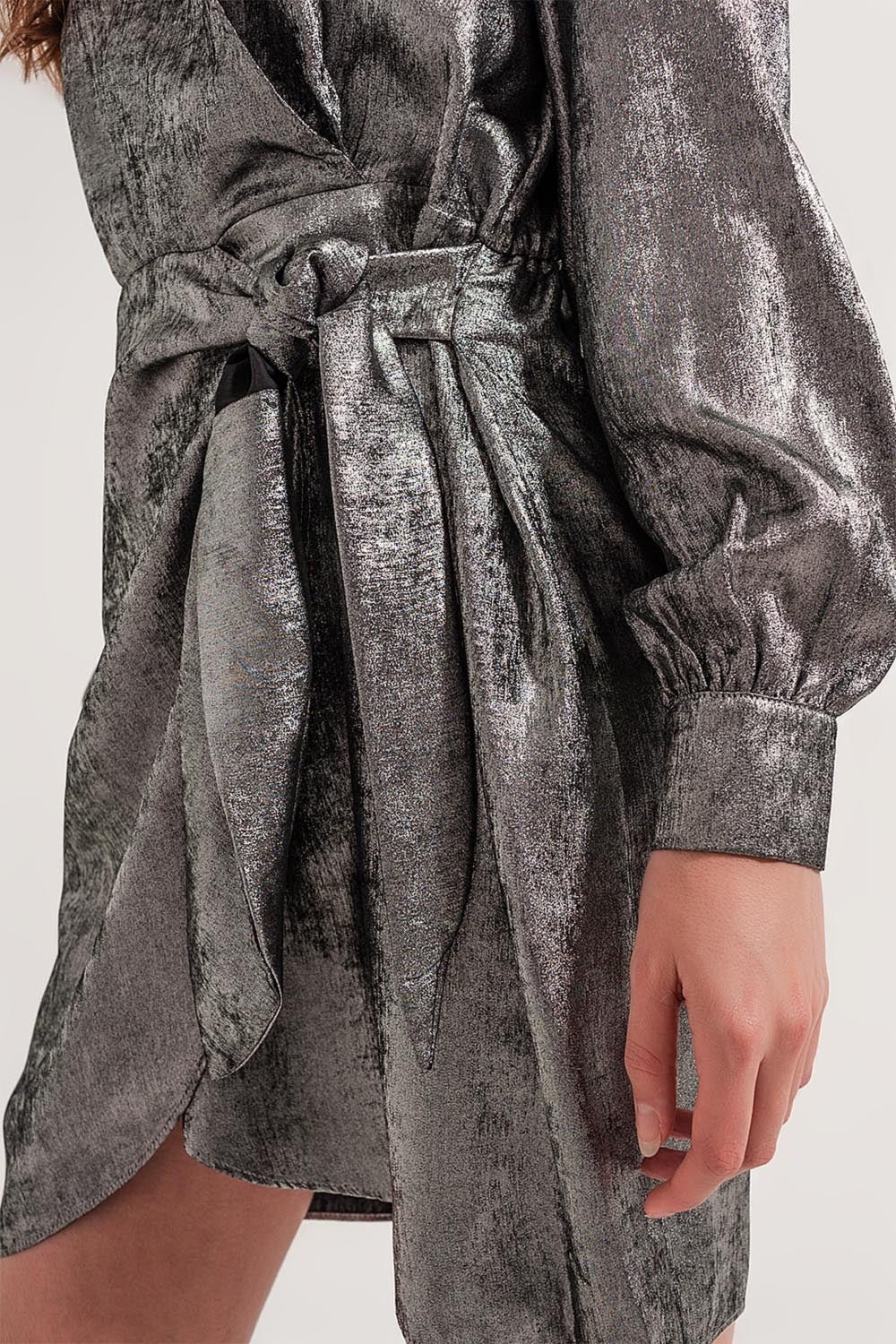 Knot Front Mini Dress in Silver - Mack & Harvie