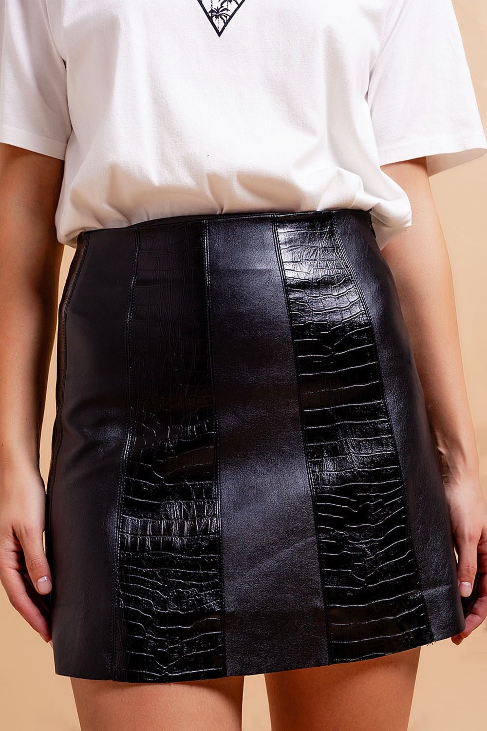 Leather Look Croc Mini Skirt in Black - Mack & Harvie