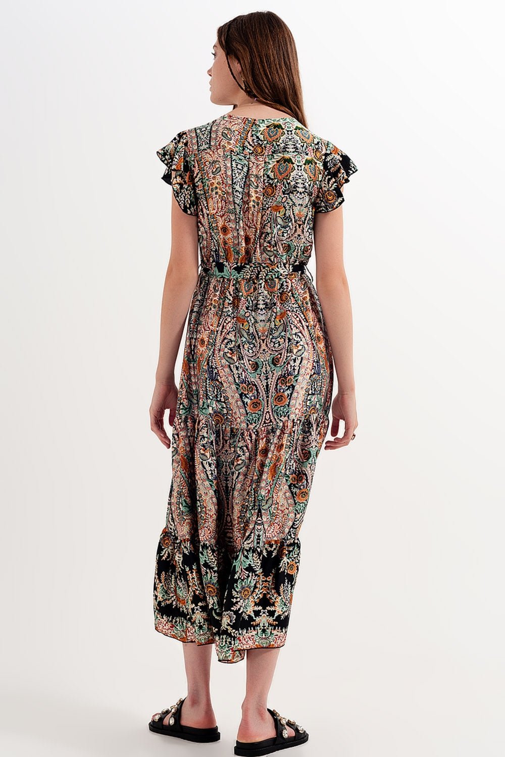 Maxi Dress With Tiered Skirt in Mixed Paisely Print - Mack & Harvie