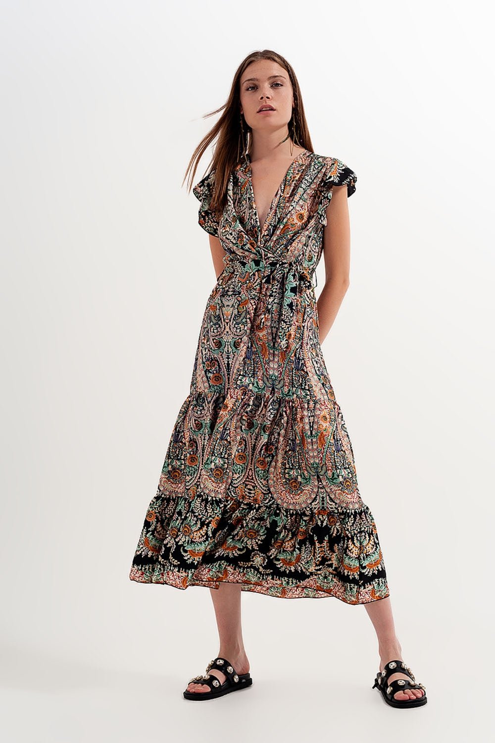 Maxi Dress With Tiered Skirt in Mixed Paisely Print - Mack & Harvie