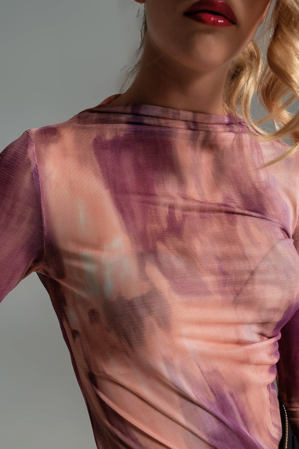 Mesh Top Rouched at the Side in Abstract Pink Print - Mack & Harvie