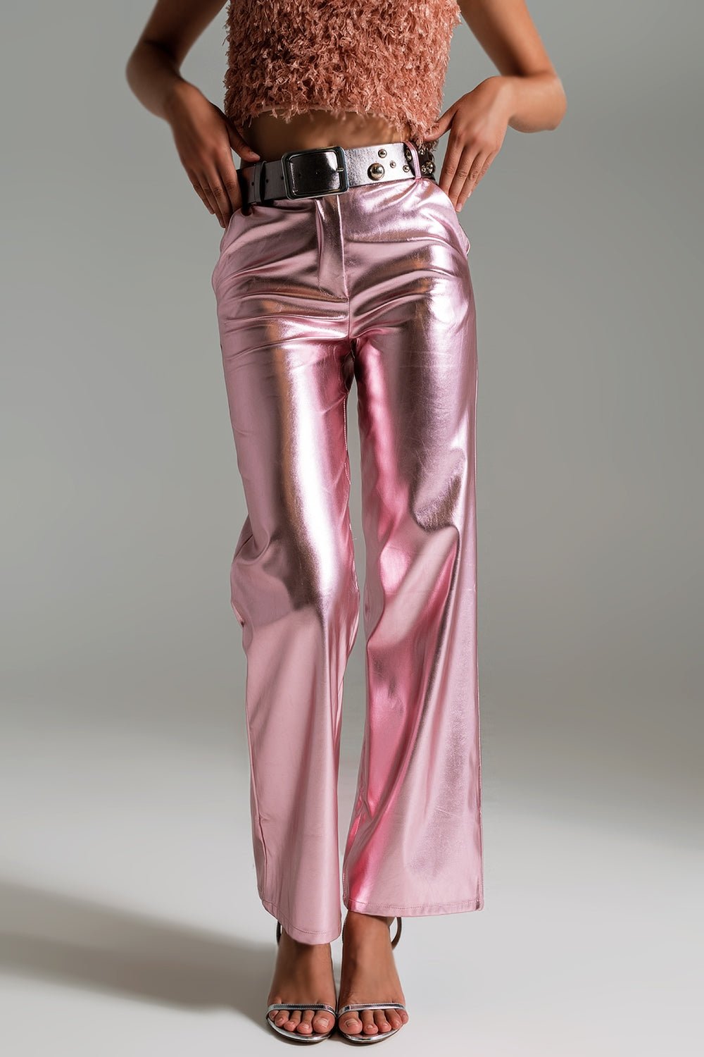 Metallic Straight Leg Pants in Pink - Mack & Harvie
