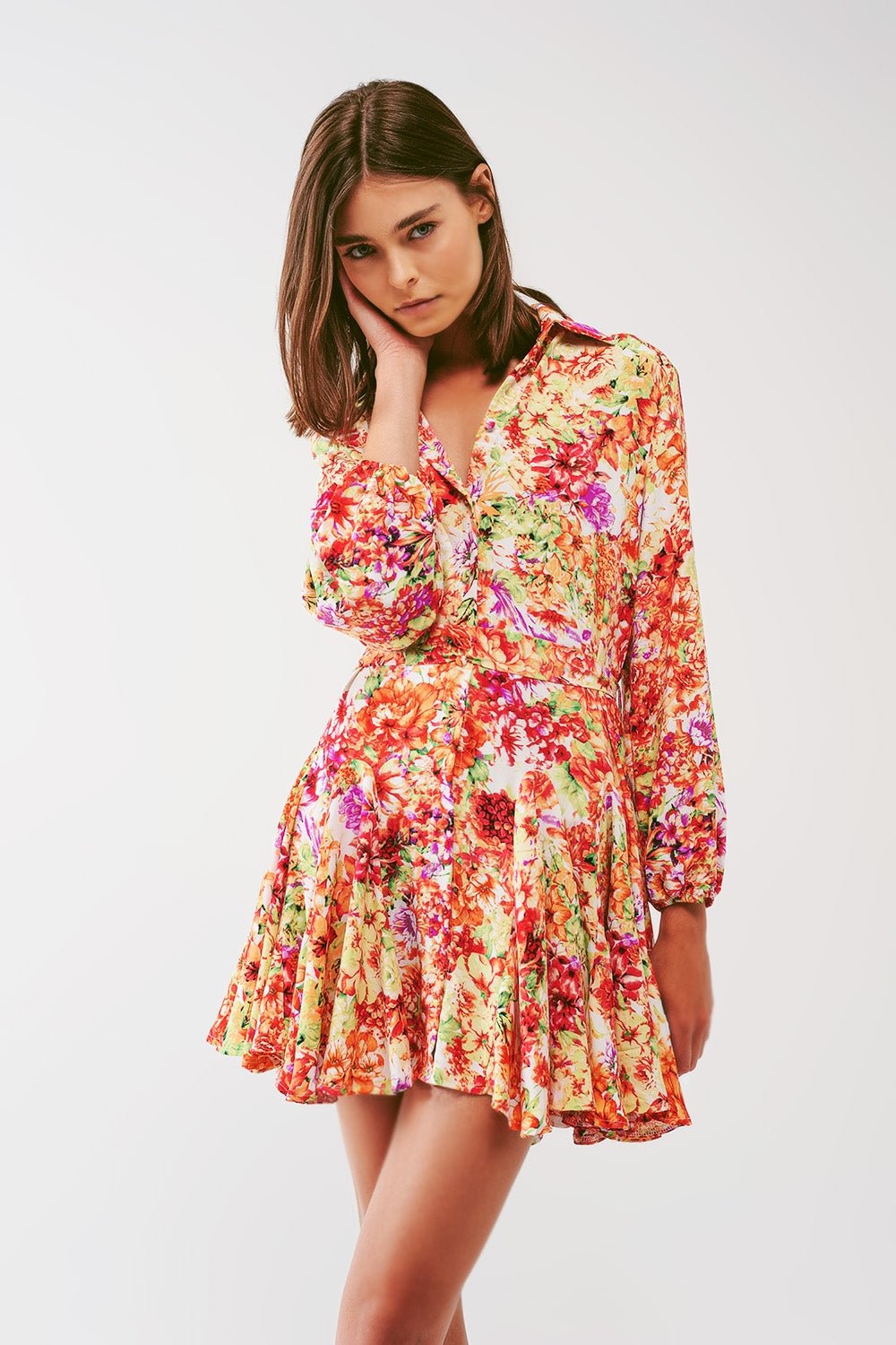 Mini Dress With Ruffles in Multicolor Floral Print - Mack & Harvie