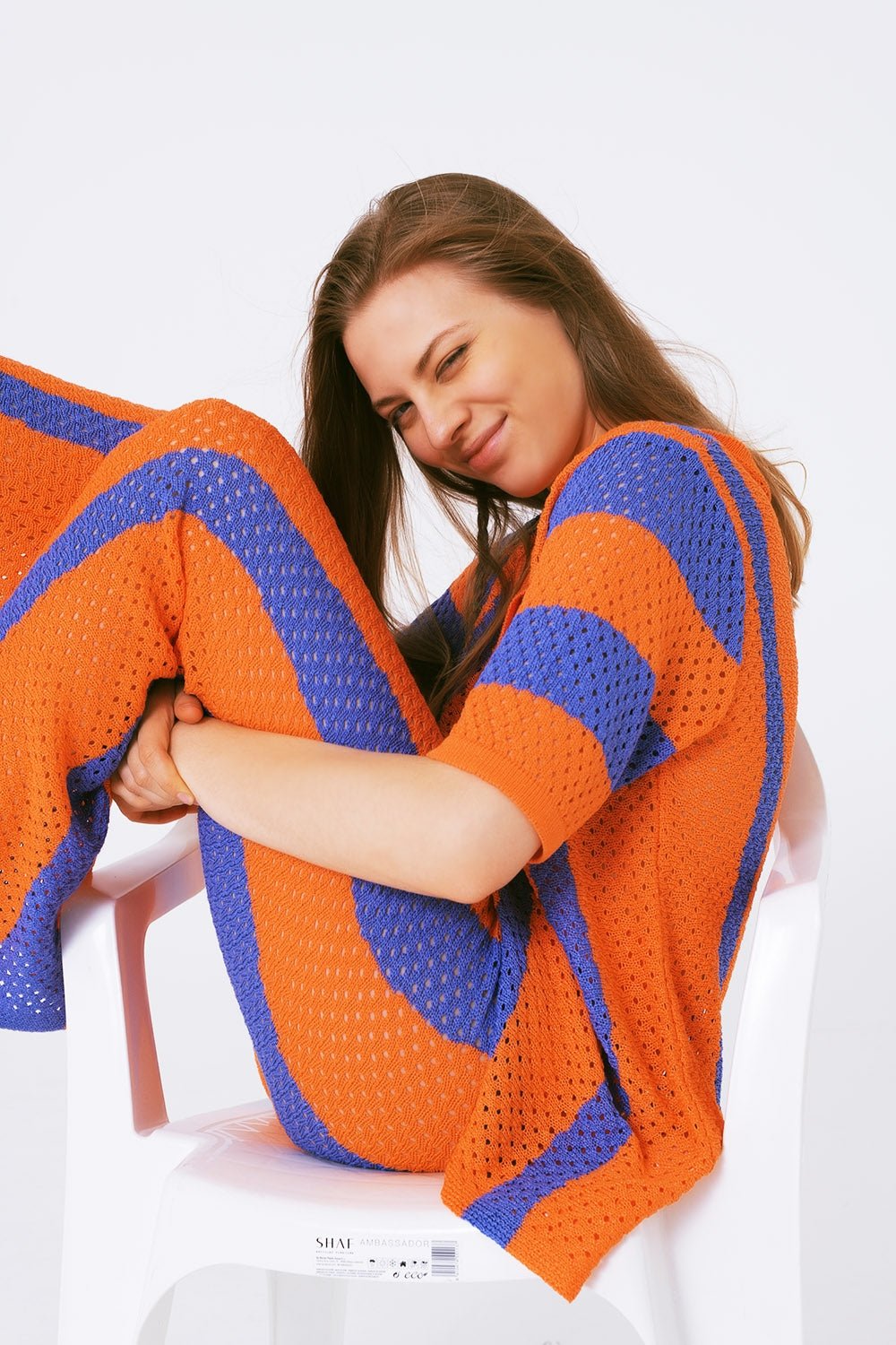Orange Striped Crochet Knitted Cardigan - Mack & Harvie