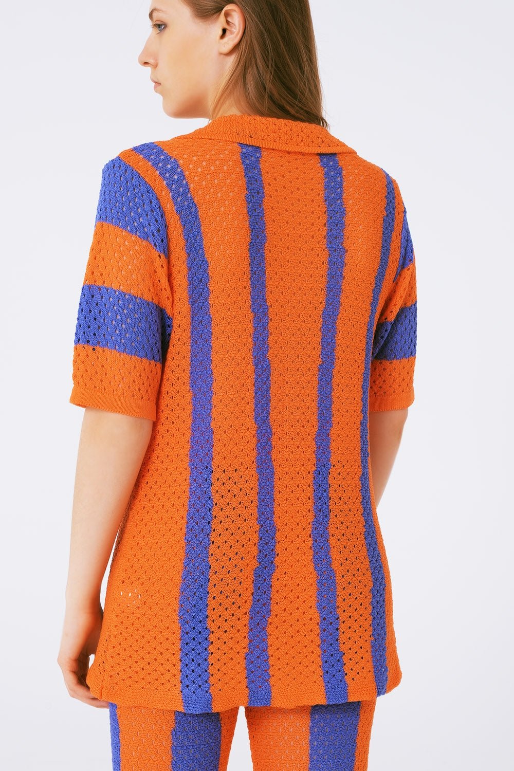 Orange Striped Crochet Knitted Cardigan - Mack & Harvie