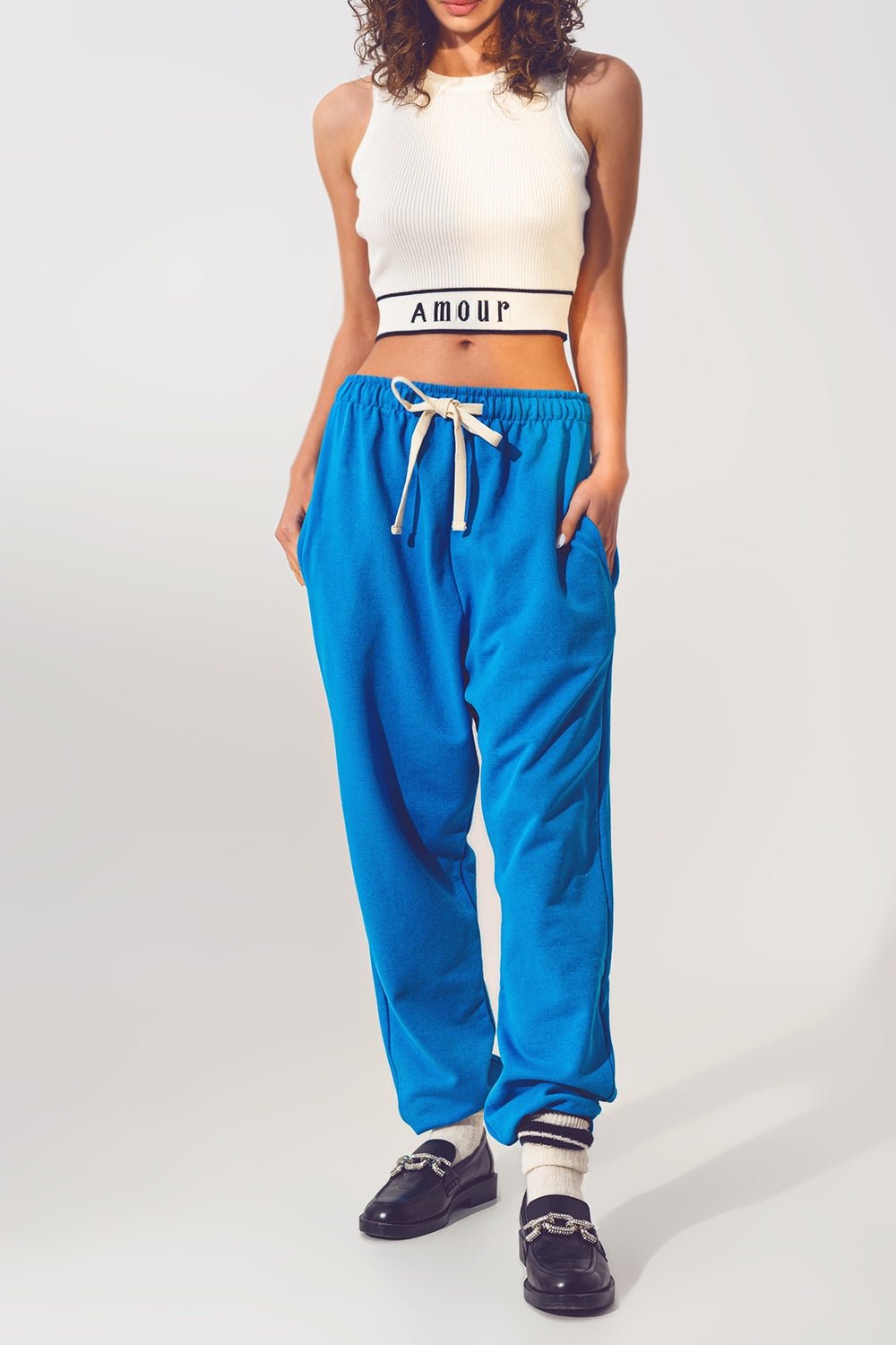 Oversized Jogger With Tie Waist in Blue - Mack & Harvie