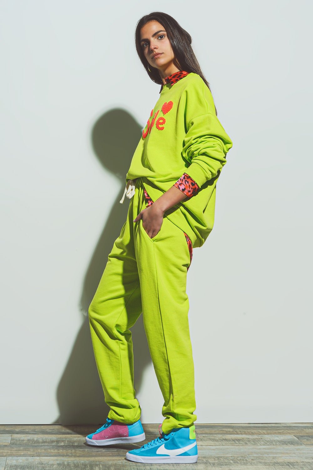 Oversized Jogger With Tie Waist in Lime - Mack & Harvie
