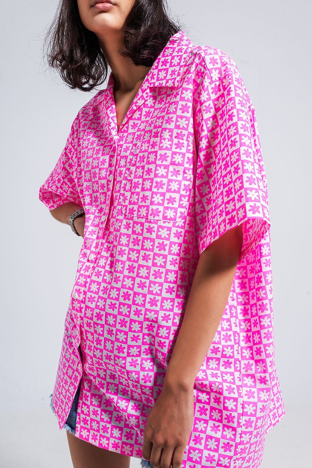 Oversized Short Sleeve Shirt in Bright Pink - Mack & Harvie