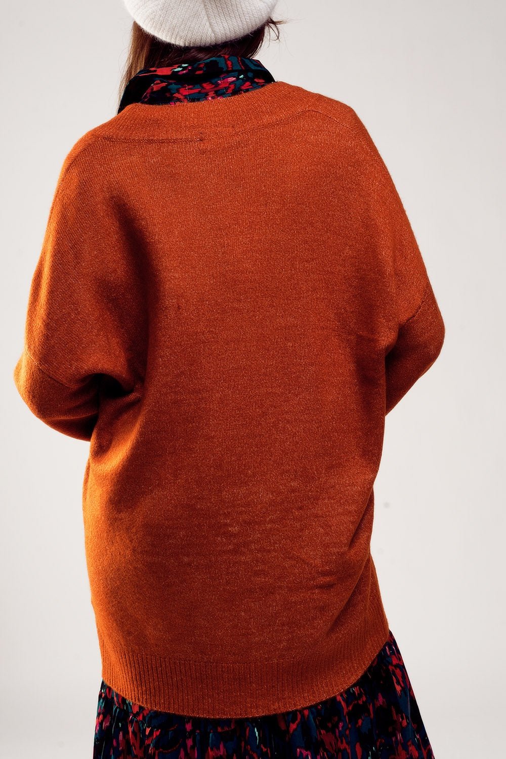 Oversized v Neck Sweater Dress in Orange - Mack & Harvie
