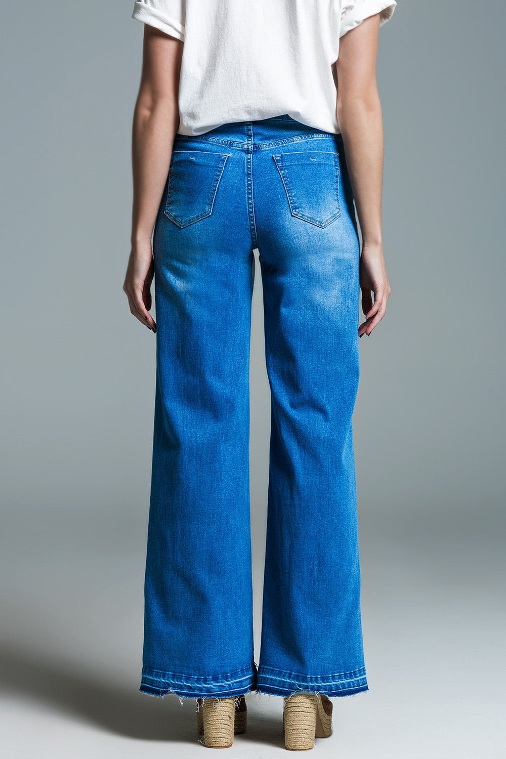 Palazzo Style Jeans in Mid Wash With Double Stitching Detail at the Hem - Mack & Harvie