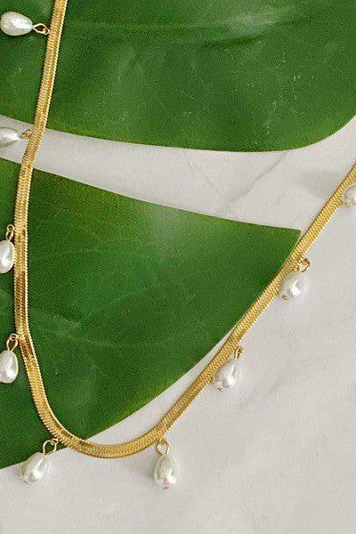 Pearl Drop Herringbone Chain Necklace - Mack & Harvie
