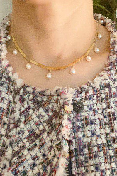 Pearl Drop Herringbone Chain Necklace - Mack & Harvie