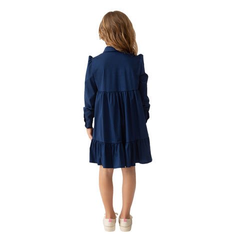 Piccola Ludo - Blue Long Sleeve Collar Dress - Mack & Harvie
