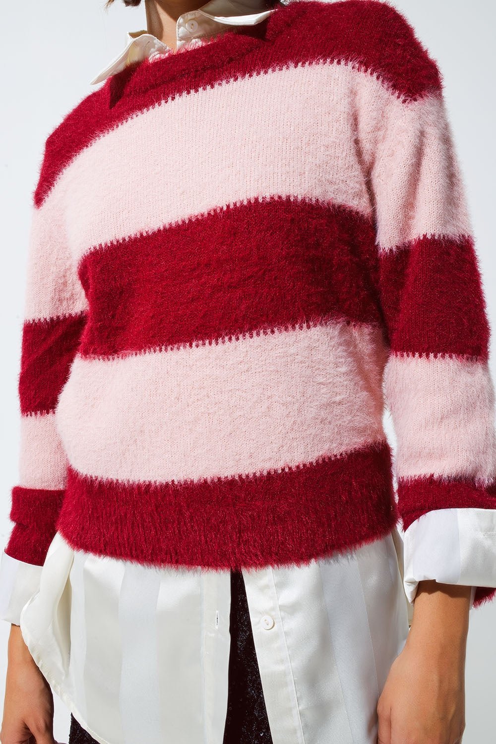 Pink Sweater With Stripes and a Crew Neck - Mack & Harvie