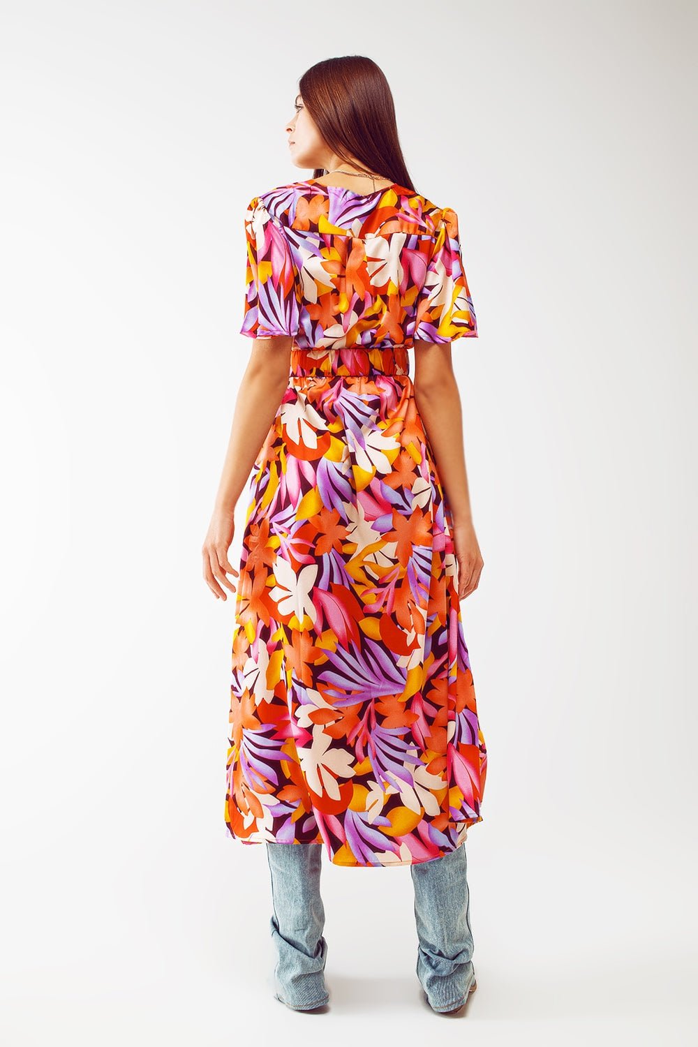 Pleated Maxi v Neck Dress in Multicolour - Mack & Harvie