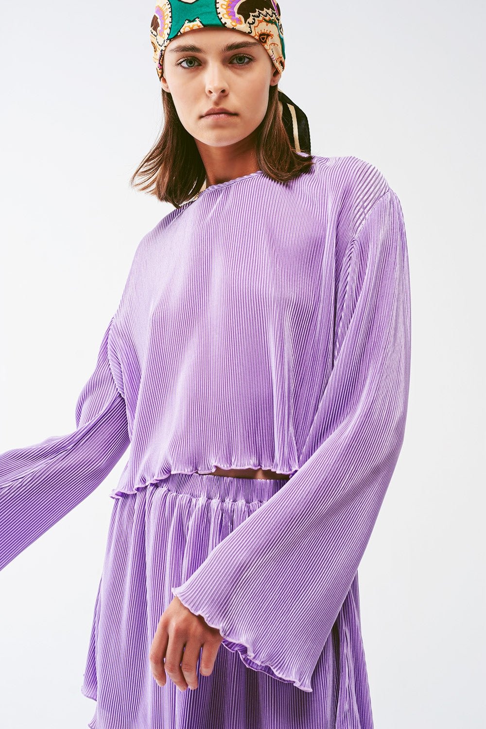 Pleated Round Neck Crop Top in Lilac - Mack & Harvie