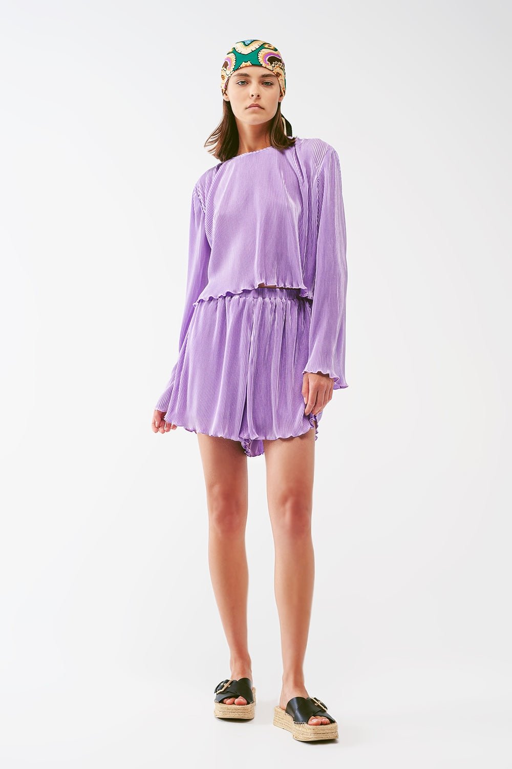Pleated Round Neck Crop Top in Lilac - Mack & Harvie