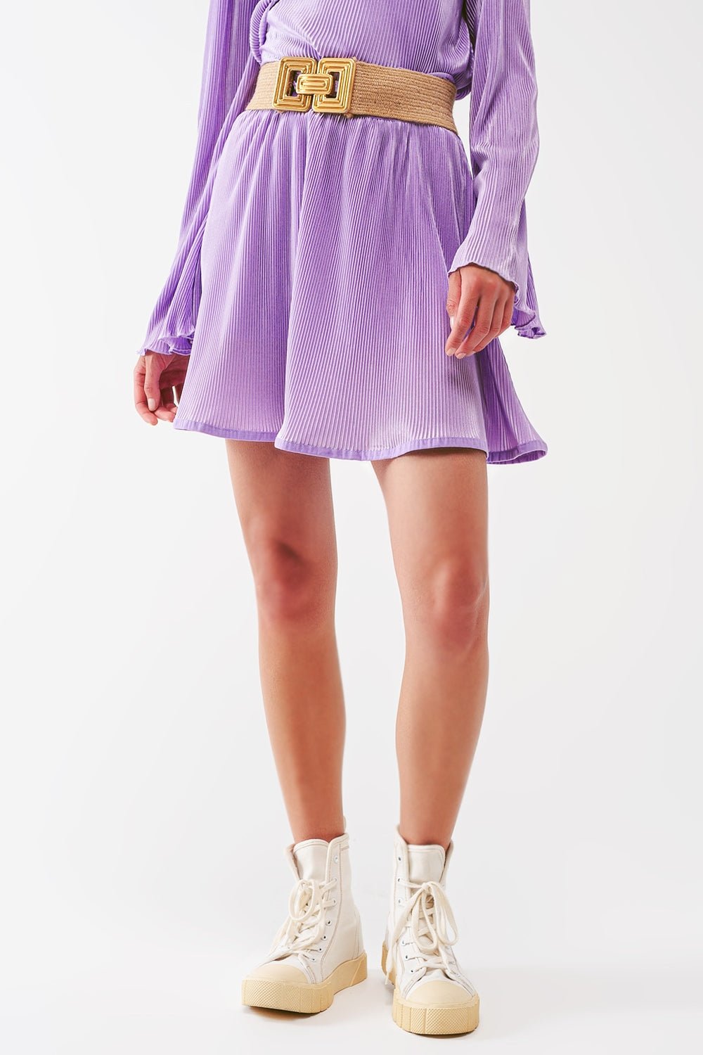 Pleated Satin Mini Skirt in Lilac - Mack & Harvie
