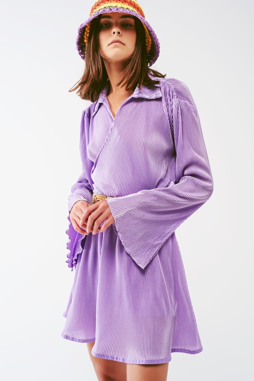 Pleated Satin Wrap Top in Lilac - Mack & Harvie