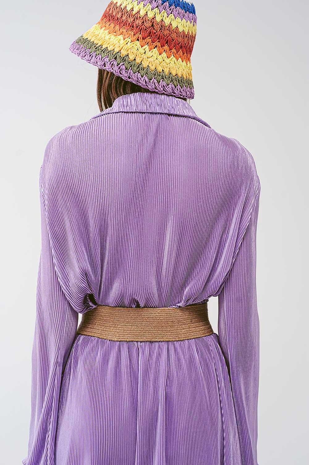 Pleated Satin Wrap Top in Lilac - Mack & Harvie
