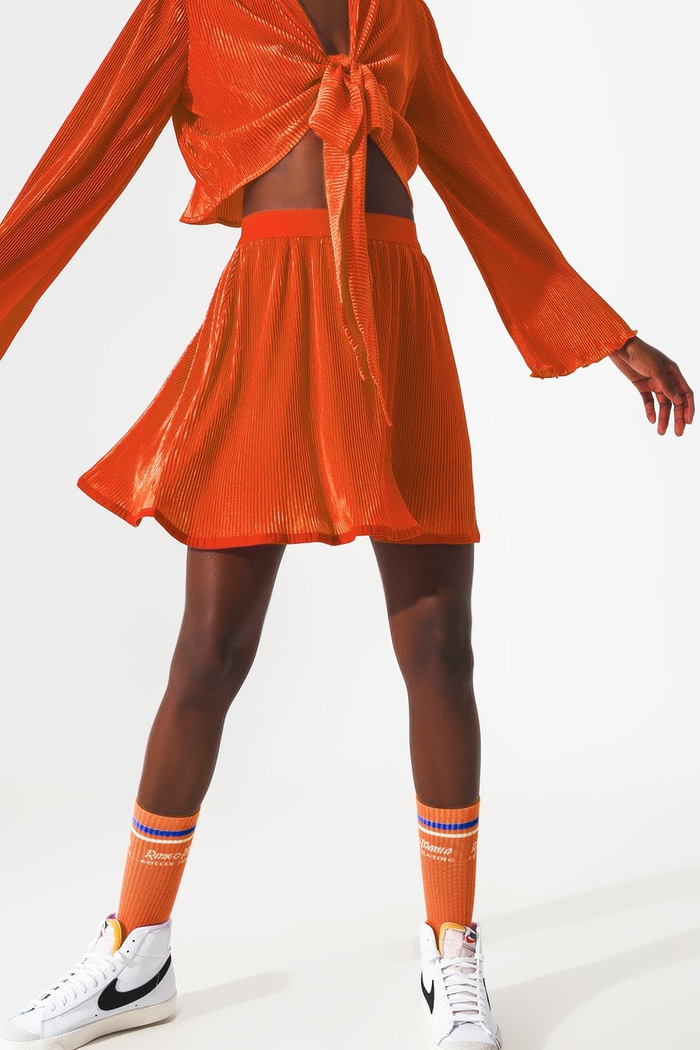 Pleated Short Skirt in Orange - Mack & Harvie