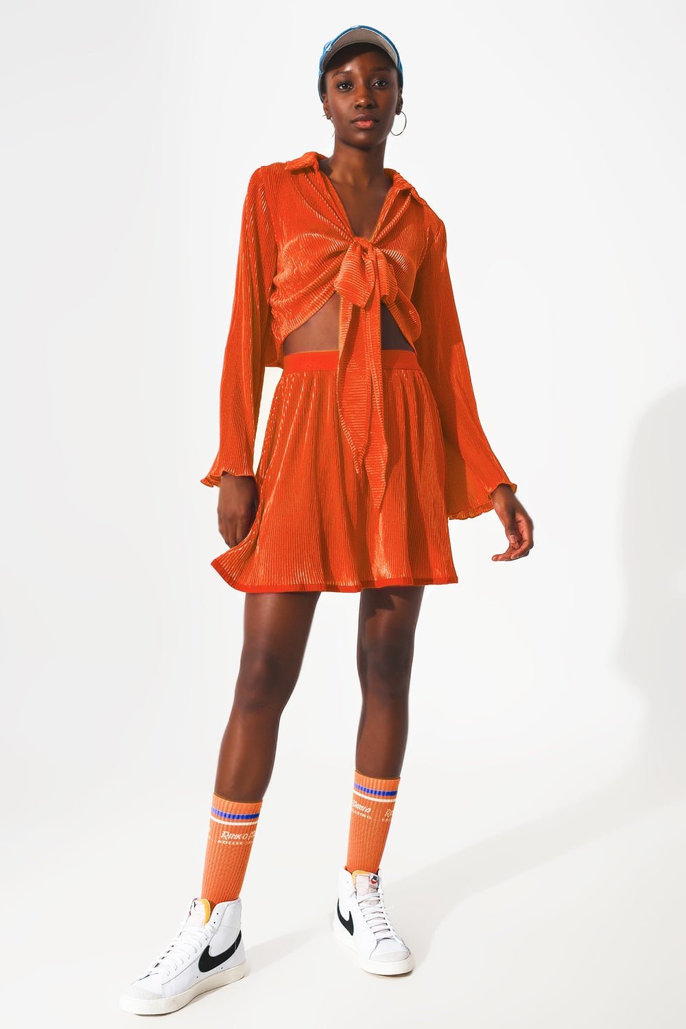 Pleated Short Skirt in Orange - Mack & Harvie
