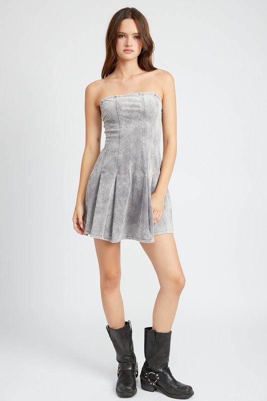 PLEATED STRAPLESS MINI DRESS - Mack & Harvie