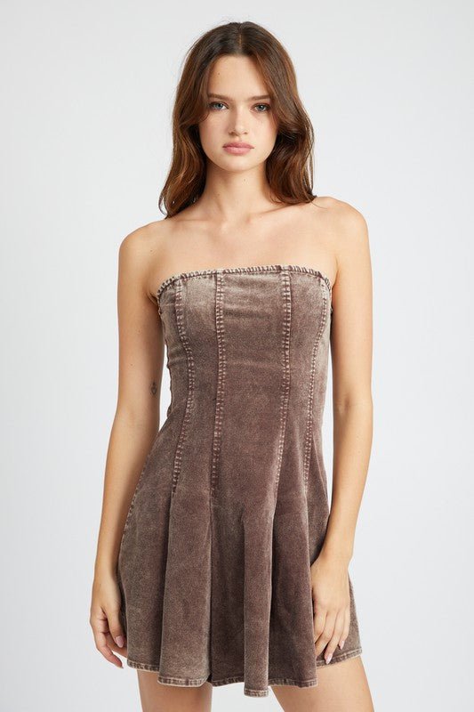 PLEATED STRAPLESS MINI DRESS - Mack & Harvie