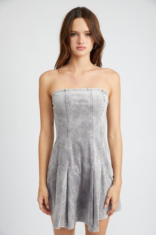 PLEATED STRAPLESS MINI DRESS - Mack & Harvie