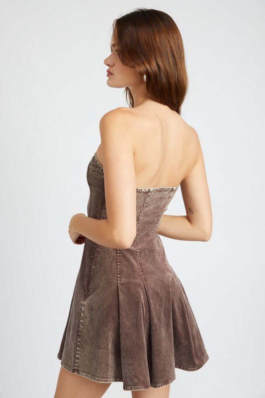 PLEATED STRAPLESS MINI DRESS - Mack & Harvie
