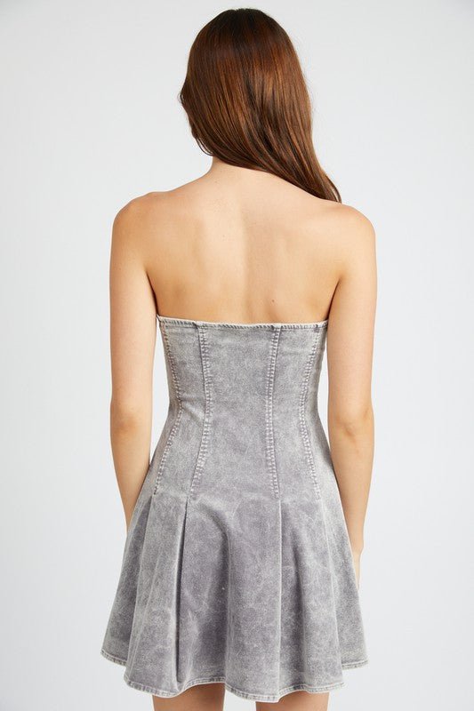 PLEATED STRAPLESS MINI DRESS - Mack & Harvie