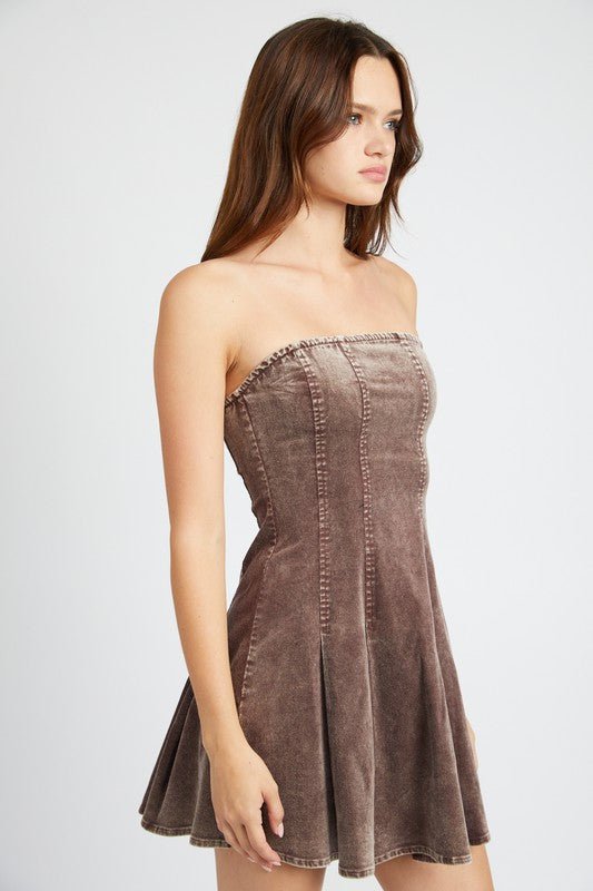 PLEATED STRAPLESS MINI DRESS - Mack & Harvie