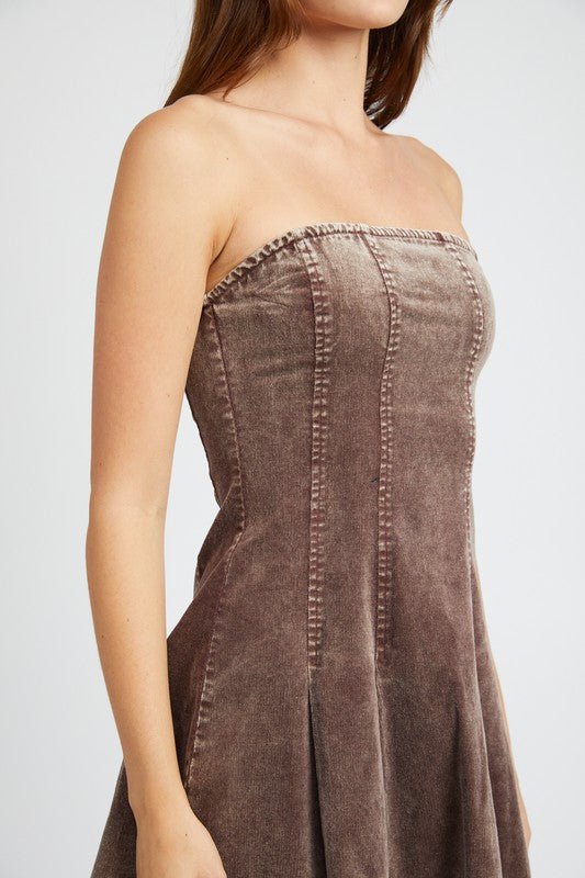 PLEATED STRAPLESS MINI DRESS - Mack & Harvie