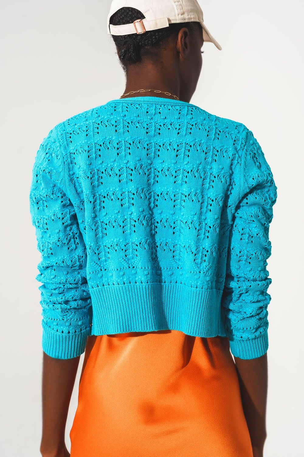 Pointelle Knitted Cardi in Blue - Mack & Harvie
