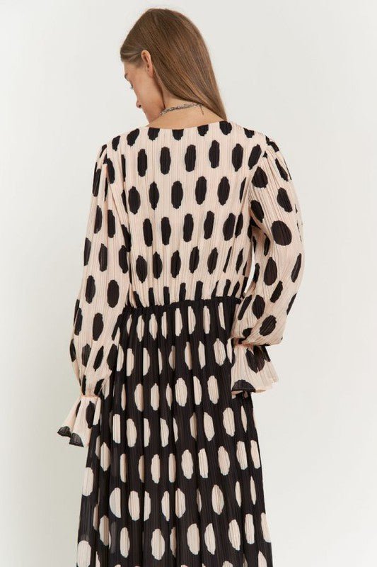 Polka Dot Ruffled Long Sleeve Pleated Maxi Dress - Mack & Harvie