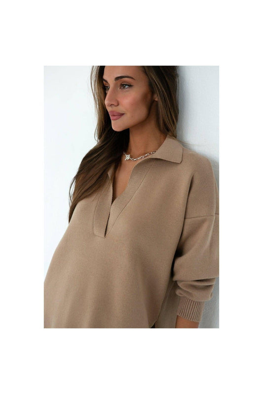 Pollo Collar Detail Oversized Jumper in Caramel - Mack & Harvie