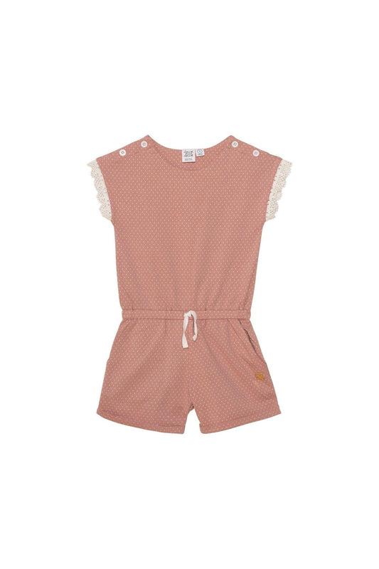 Printed Jumpsuit With Lace Dusty Pink Polka Dots - Mack & Harvie
