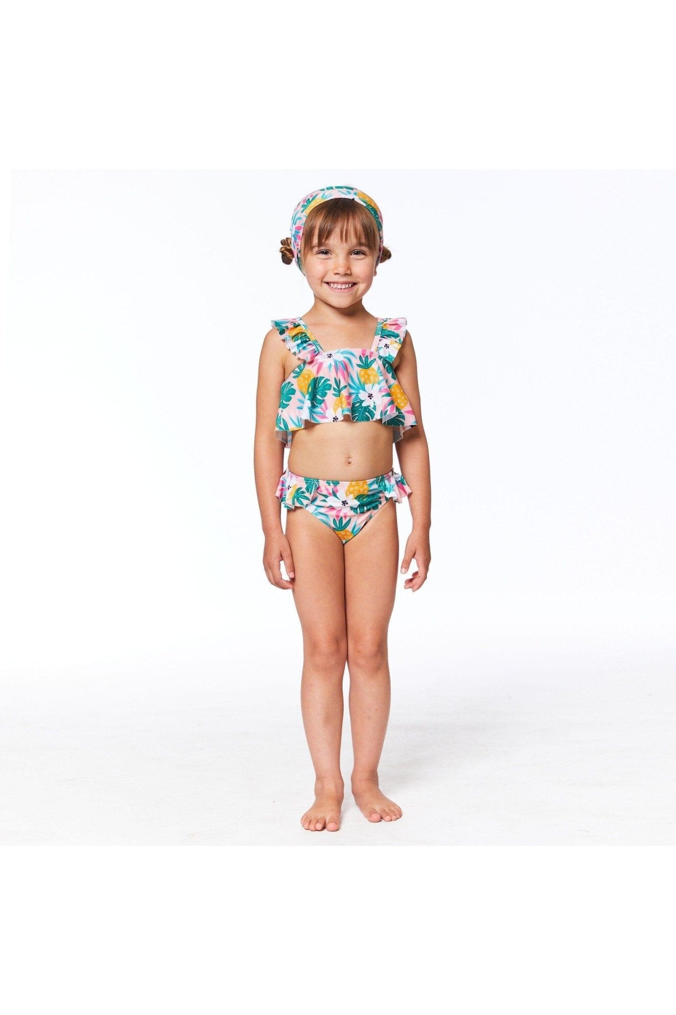 Printed Two Piece Swimsuit Light Pink Tropical Flowers - Mack & Harvie