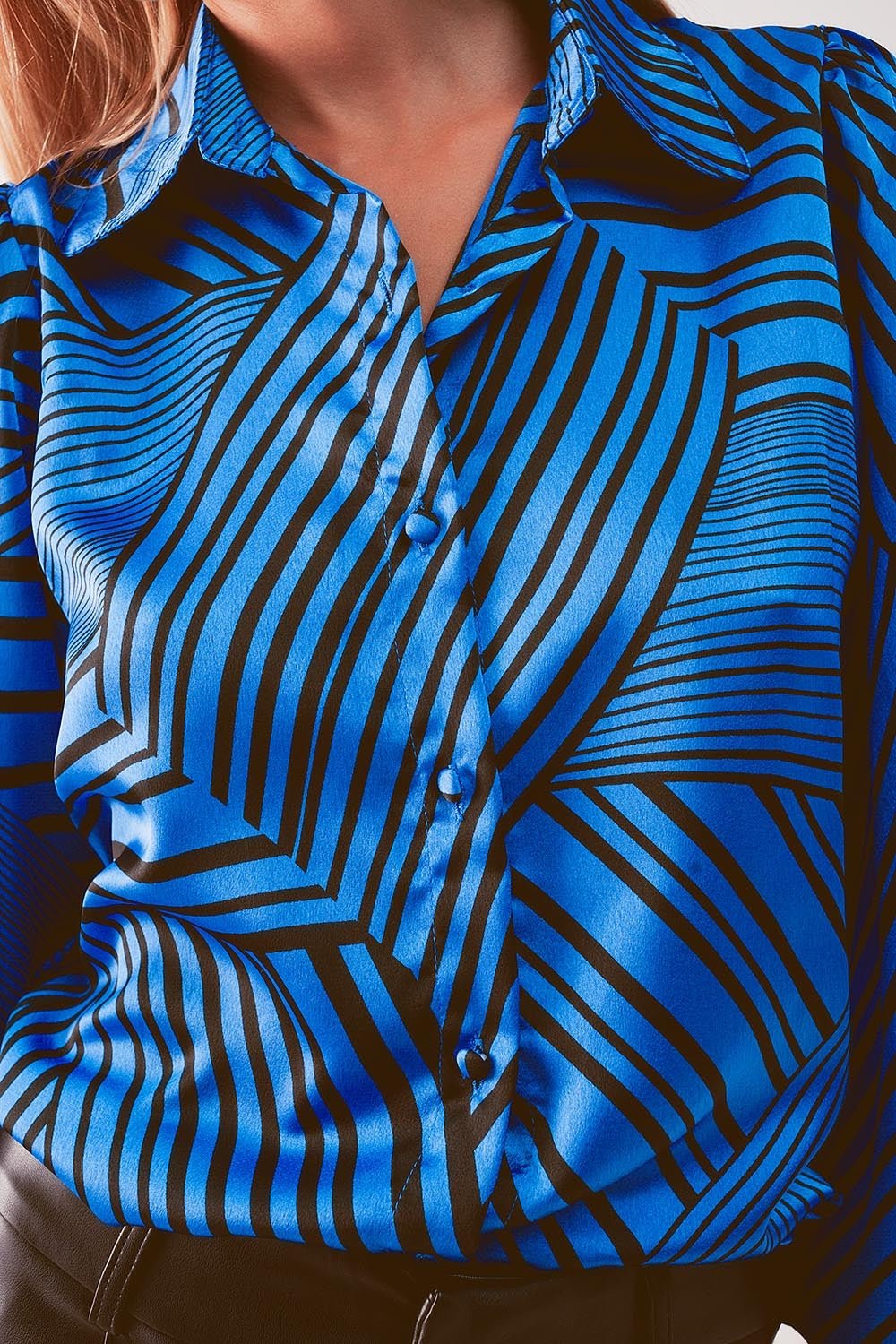 Puff Sleeve Printed Blouse in Blue - Mack & Harvie