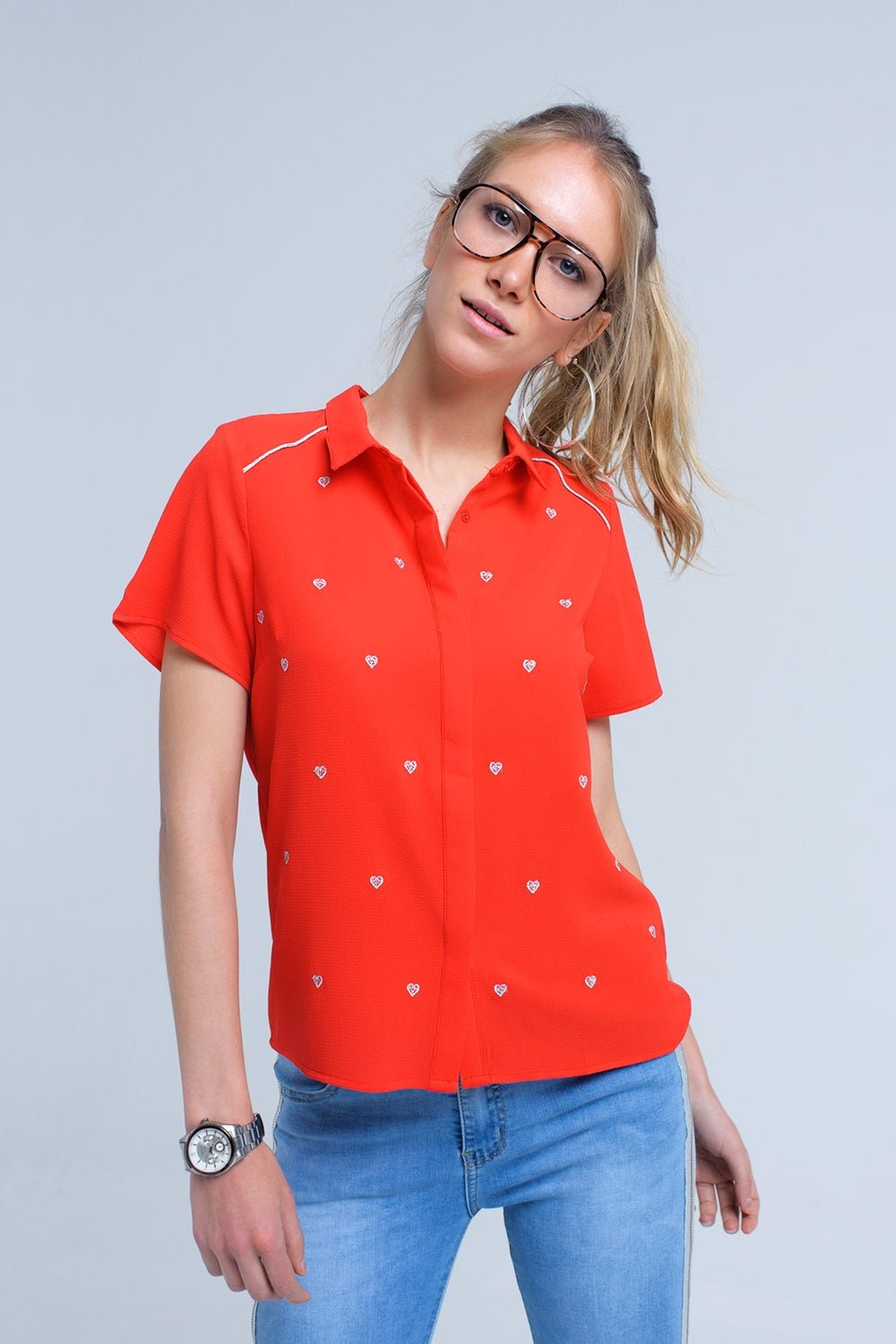 Red Shirt With Heart Embroidery - Mack & Harvie