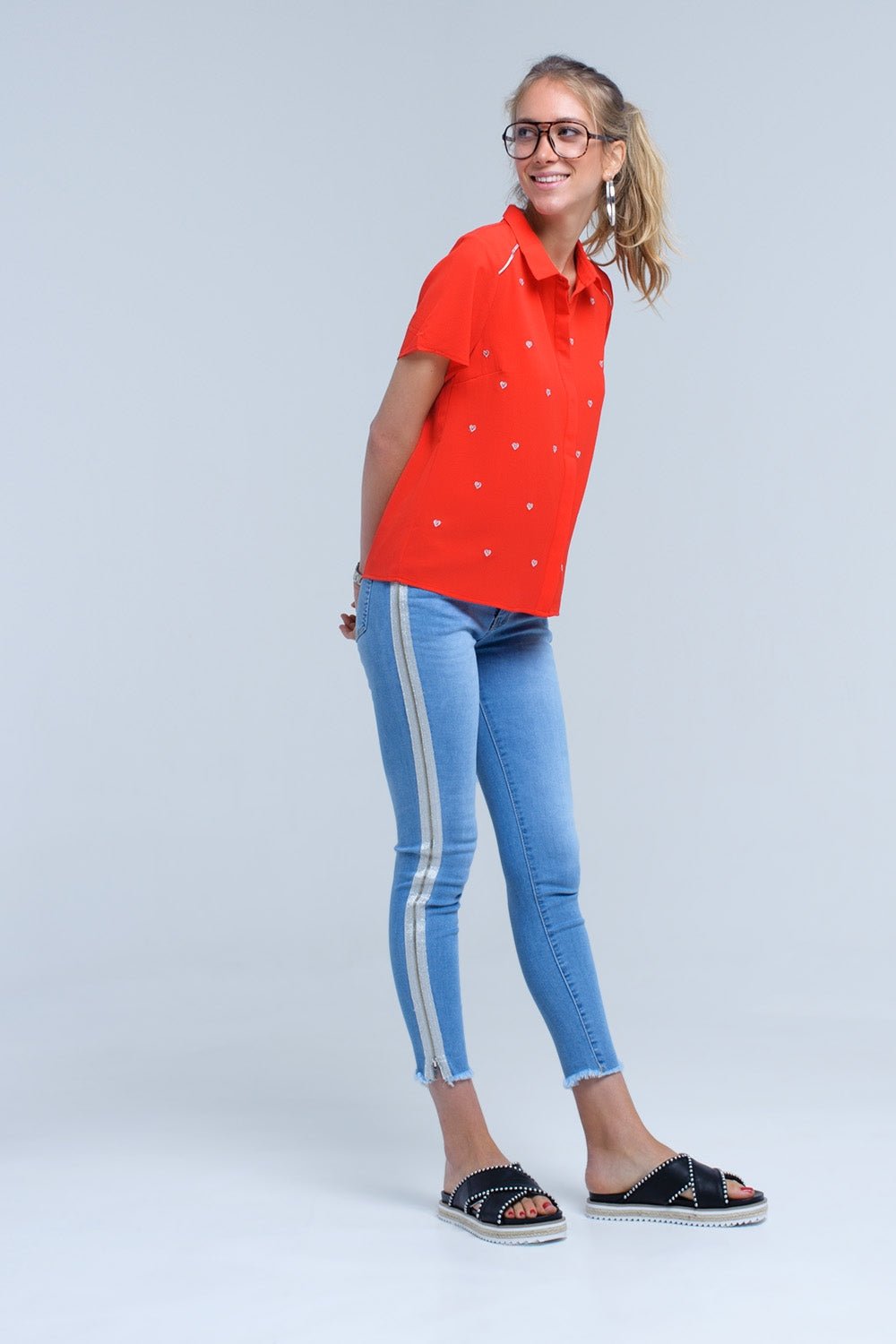 Red Shirt With Heart Embroidery - Mack & Harvie