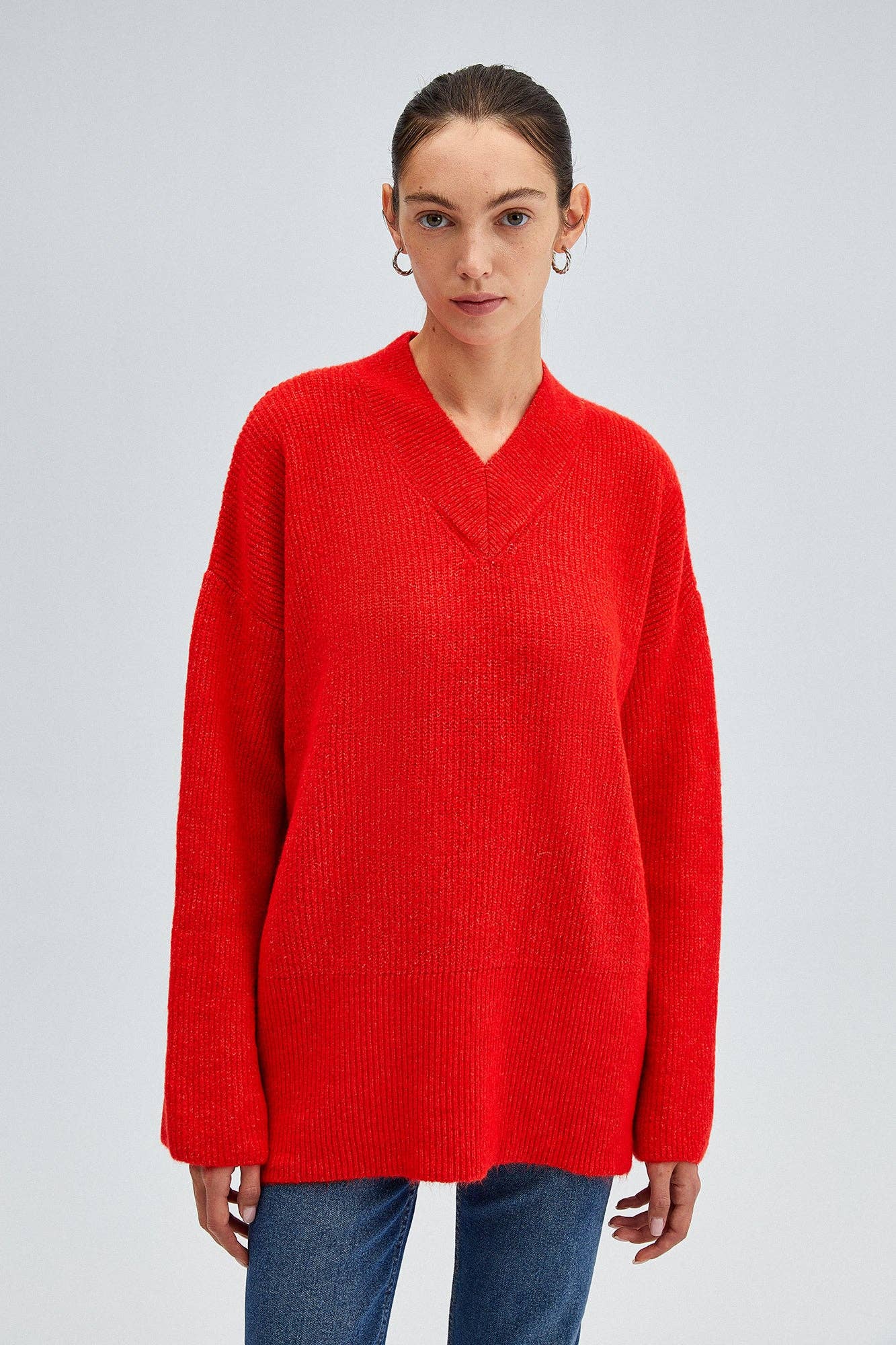 Red V Neck Knit Sweater - Mack & Harvie